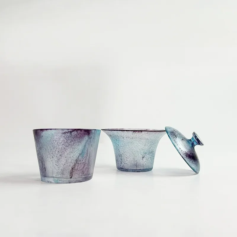 Vintage Glazed Ceramic Tea Set with Lid Bowl and Cup Traditional Chinese Kung Fu Teaware for Home Office Gift Decoration