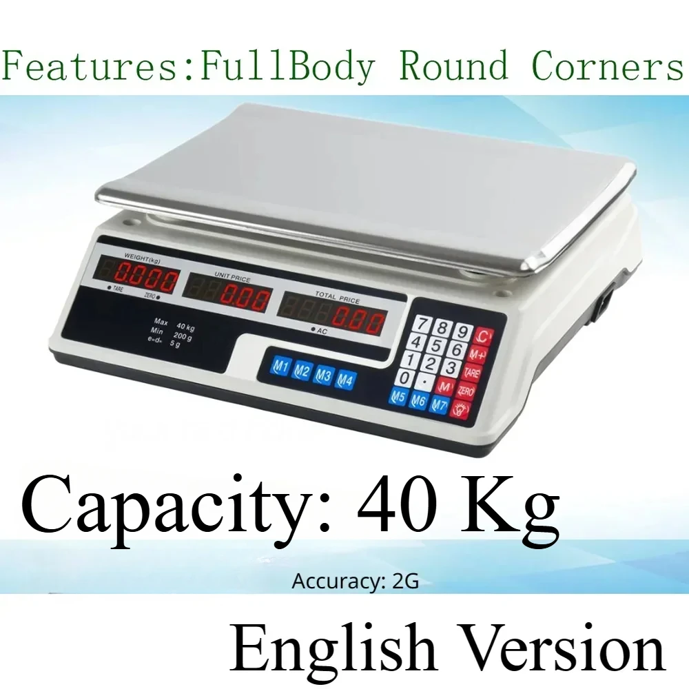 Commercial English weighing and pricing table scale,40kg supermarket grocery and fruit scale