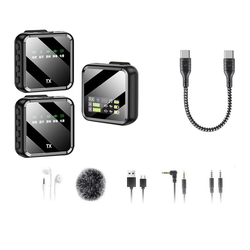 Microfone com conector tipo C M32S Tela LCD sem fio Lavalier com cancelamento de ruído Reverb Microfone Bluetooth