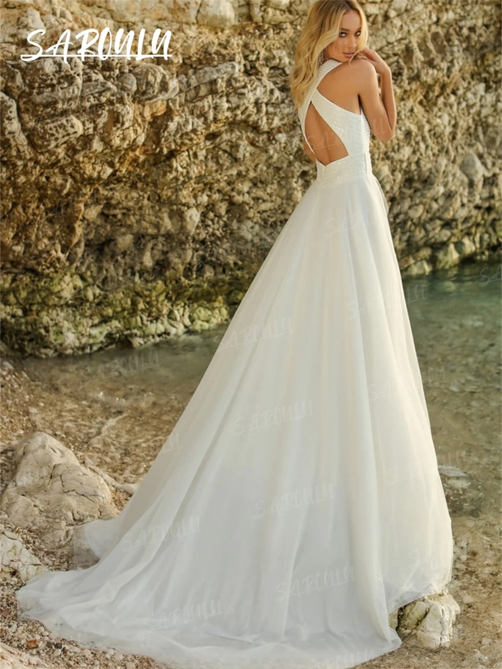 Casual Modern Chiffon Bride Dress Classic O Neck With Side Slit Beach Wedding Dresses For Women 2024 Sleeveless Boho Bridal Gown