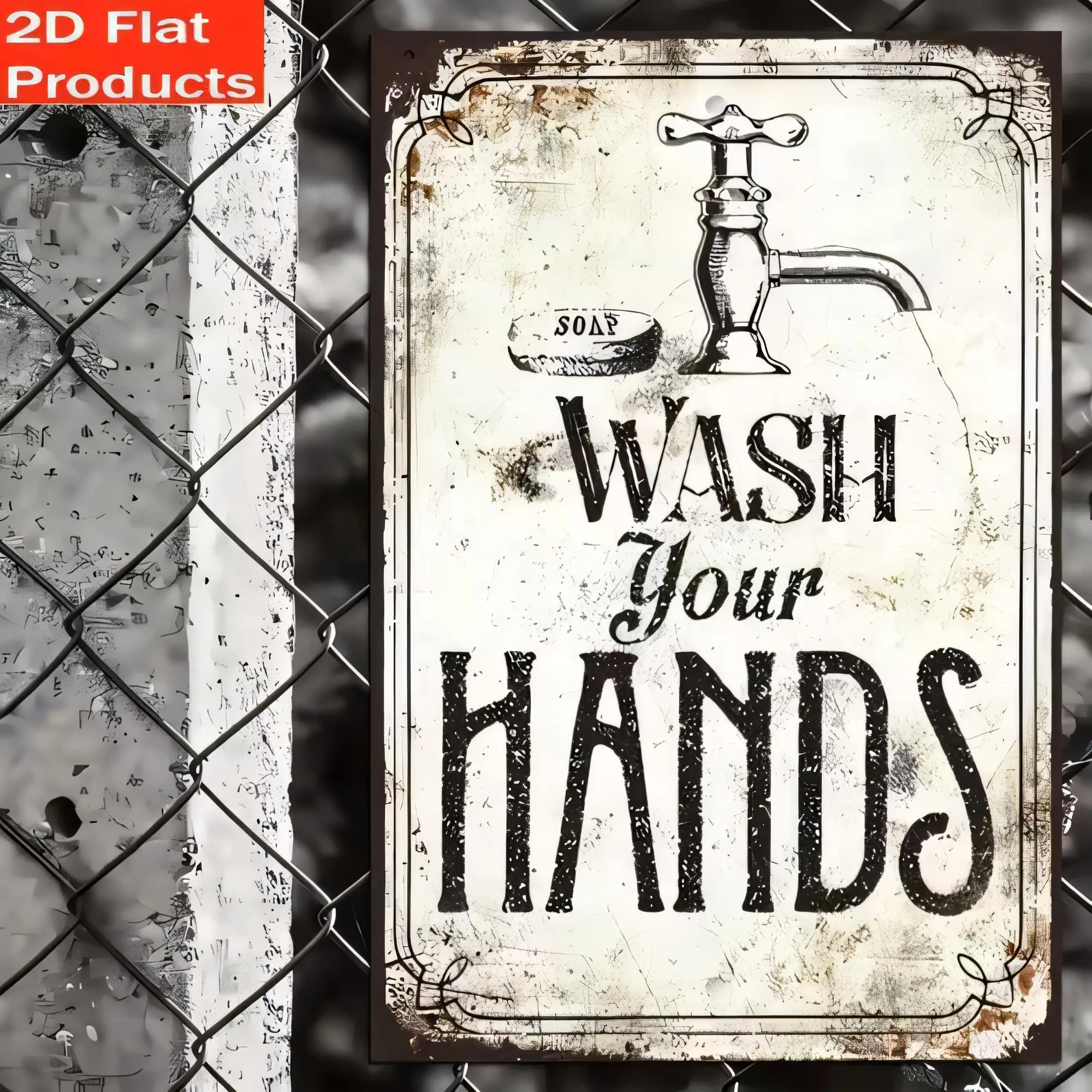 Tin Sign Rustic Bathroom Wall Decor, Vintage “Wash Your Hands” Retro Style Metal Plate, Funny Hand Hygiene Quote Poster, Farm