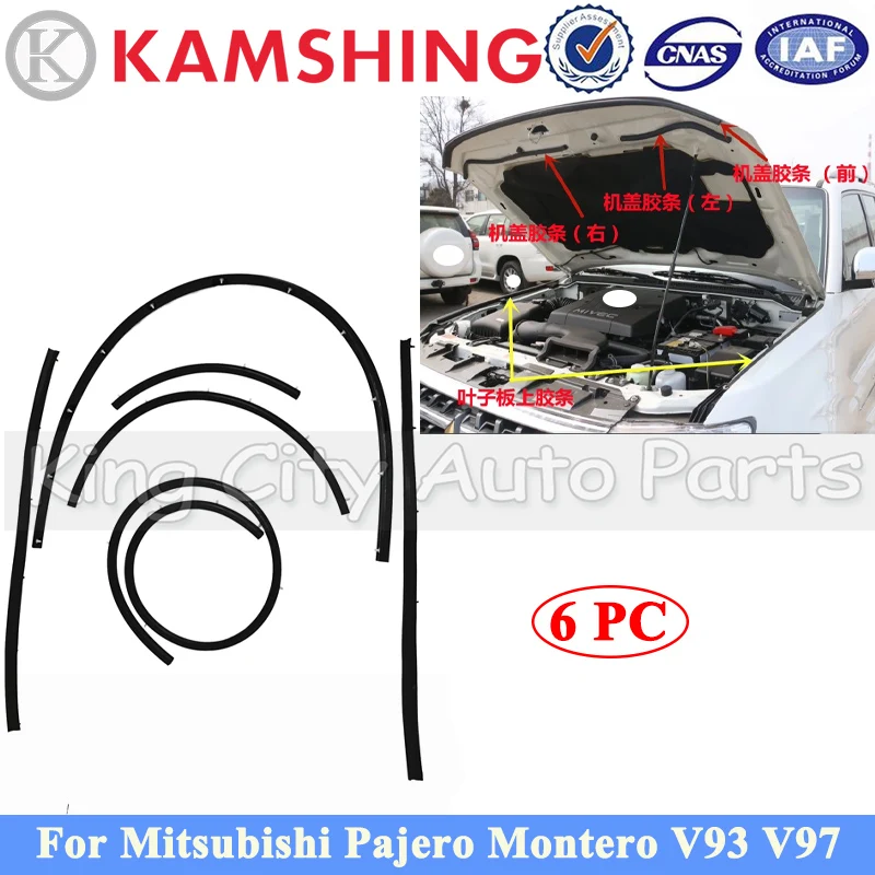 CAPQX 6 PCS Car Front Hood Waterproof Rubber Sealing Strip For Mitsubishi Pajero Montero Shogun V8 V93 V97 V98 V95 2007-2020