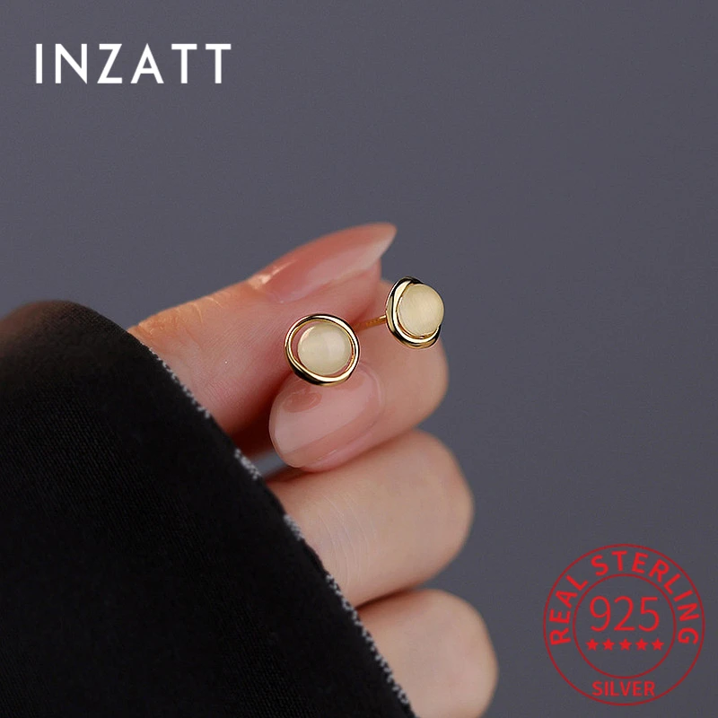 

INZATT Real 925 Sterling Silver Irregular Moonstone Stud Earrings For Women Classic Fine Jewelry Minimalist Accessories