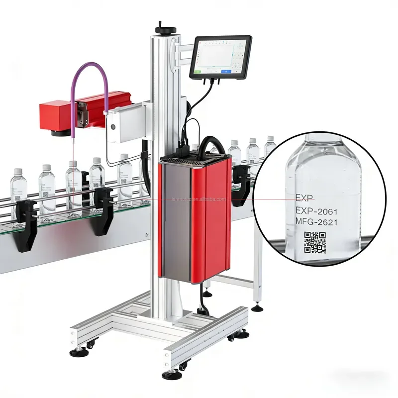 fo New and Upgraded CO2 Date Printer for Beverage Can and Bottle Marking with Conveyor Belt Supporting DXF BMP Format