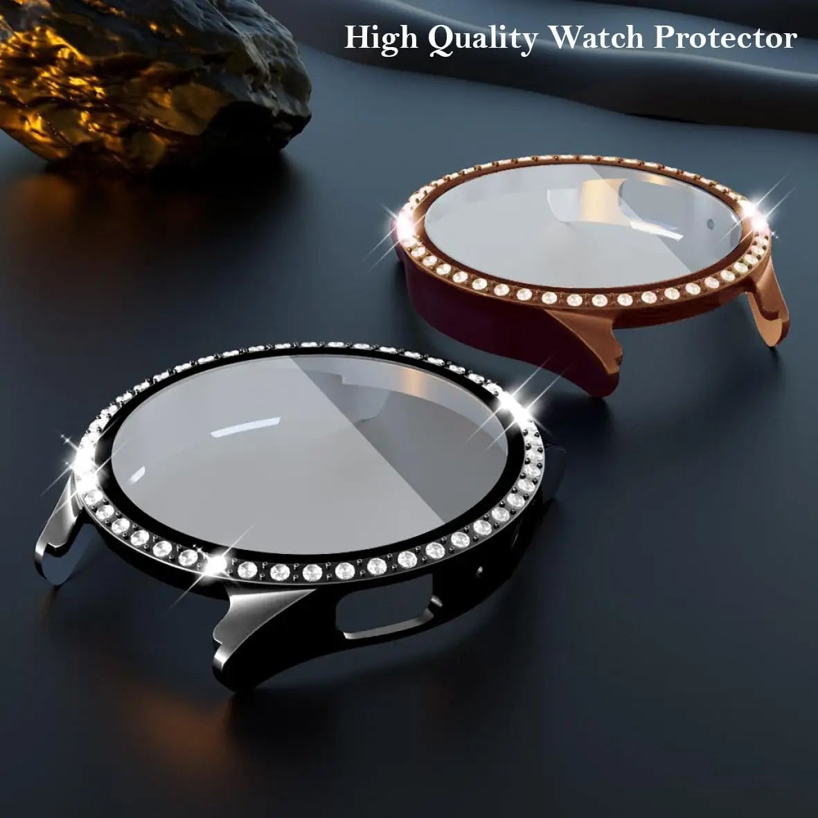 Cristal + funda para samsung Galaxy watch 6, accesorios brillantes, parachoques de PC de diamante + protector de pantalla watch6 watch4 watch5 44mm