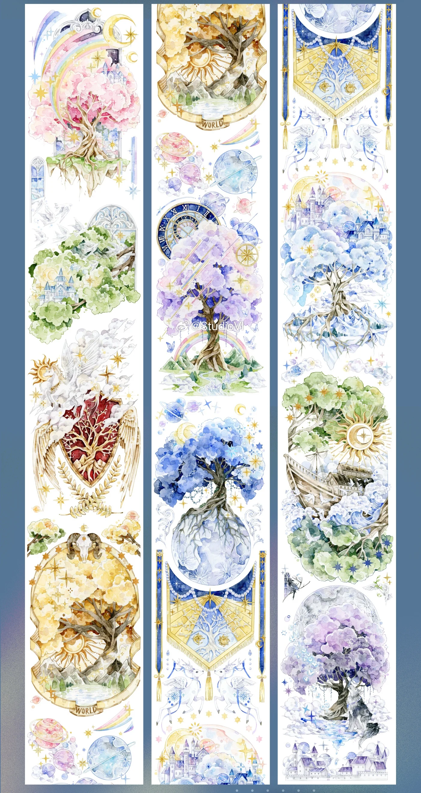 

Studio VI Series pet washi masking tape featuring Source of Awakening, Sweet Berry Edge, Imaginary Machine Marks, and Youthful