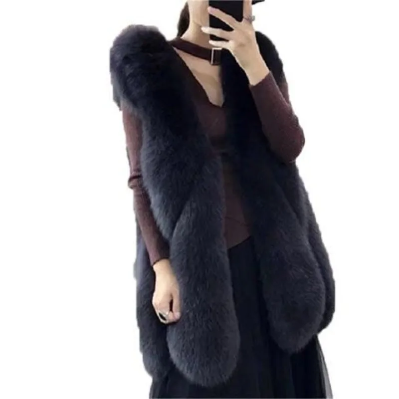 Medium and Long Big Water Drop Vest Imitation Fox Hair Thin Large Size Fluff Vest Jacket High Appearance Level Coat New Fur Vest