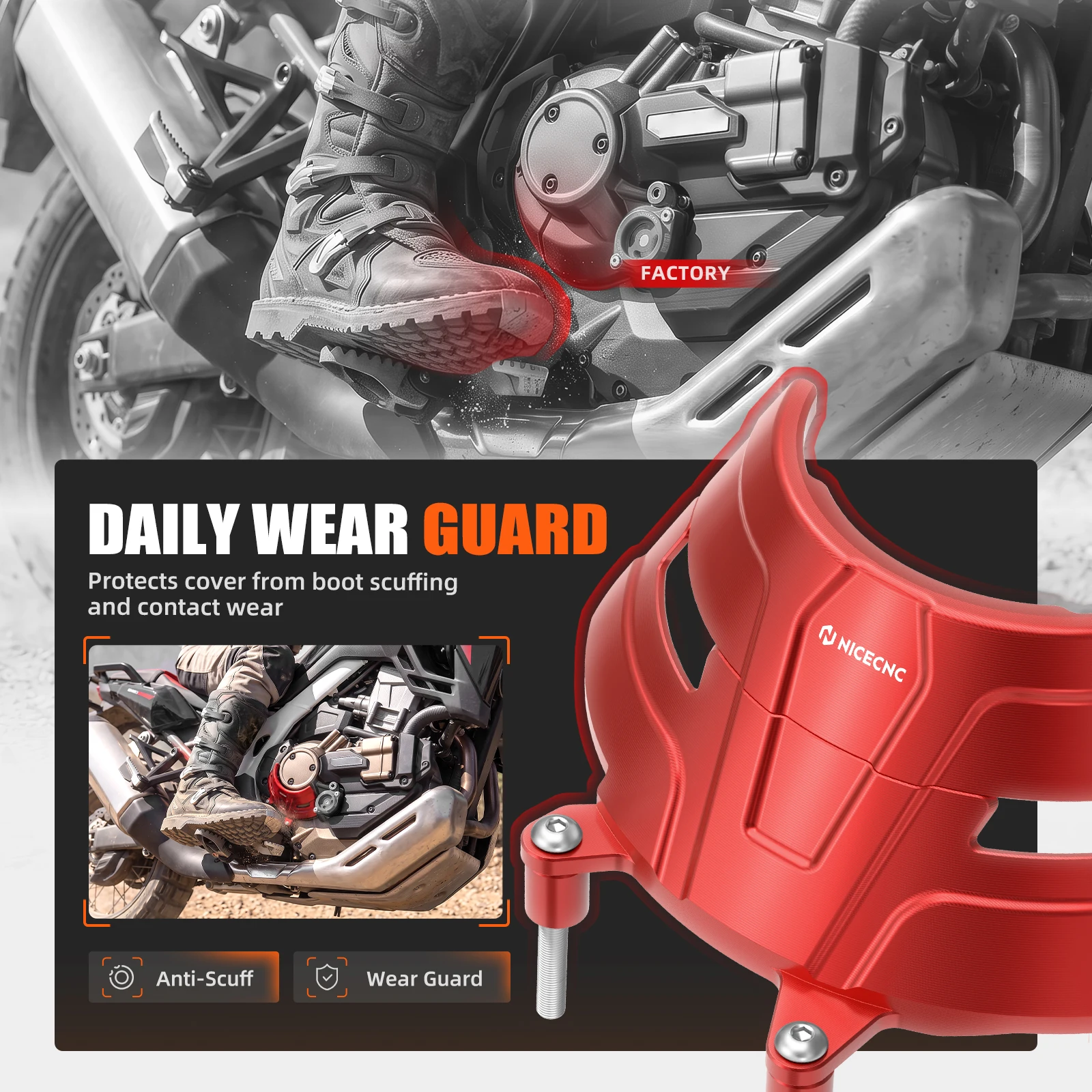 NICECNC Kupplungsdeckel-Schutz für die rechte Seite, passend für Honda CRF1100L Africa Twin DCT 2020-2025, CRF1100L Africa Twin Adventure Sports DCT. – Detail 11