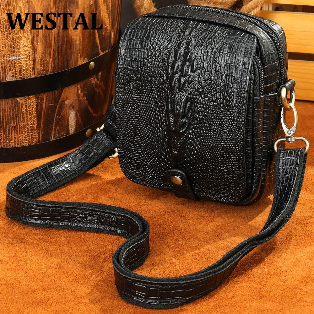 Men's Crossbody Shoulder Bag Men's Genuine Leather Shoulder Bag Crocodile Pattern Messenger Bag Male Alligator Side Bags