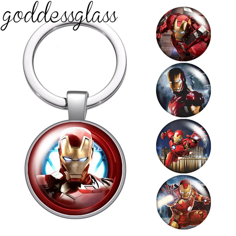 Disney Super Hero Ironman Photo glass cabochon keychain Bag Car key chain Ring Holder Charms keychains gift