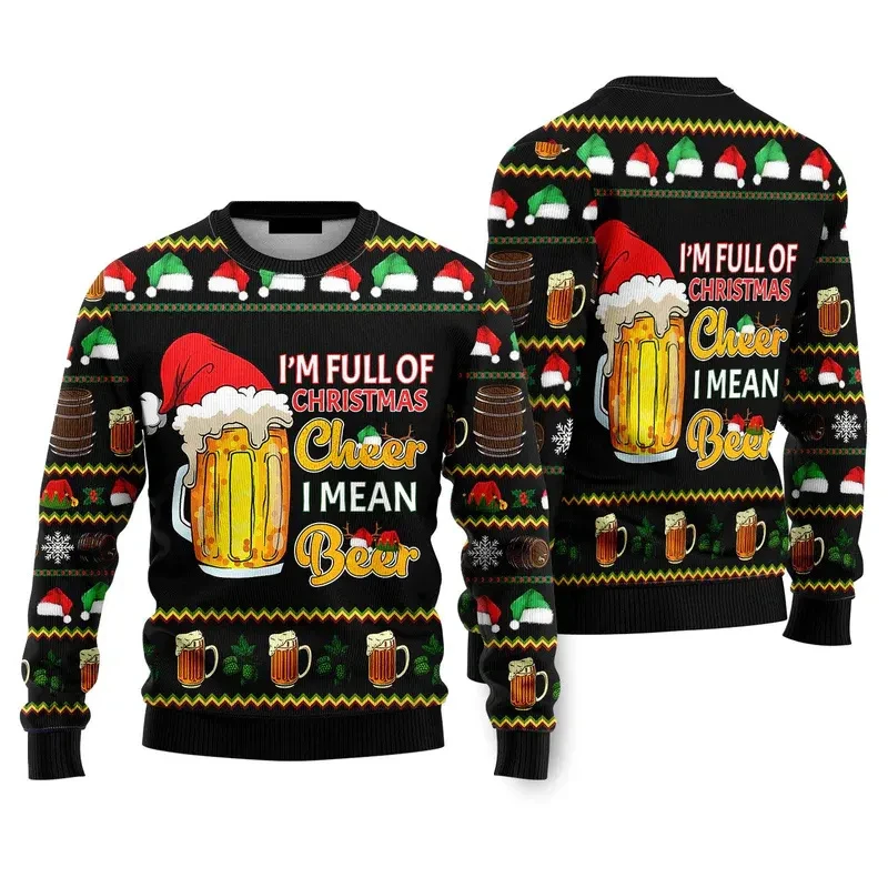 Mode père noël bière moche pull de noël pour hommes vêtements 2026 nouvel an à capuche Streetwear fête de vacances sweats