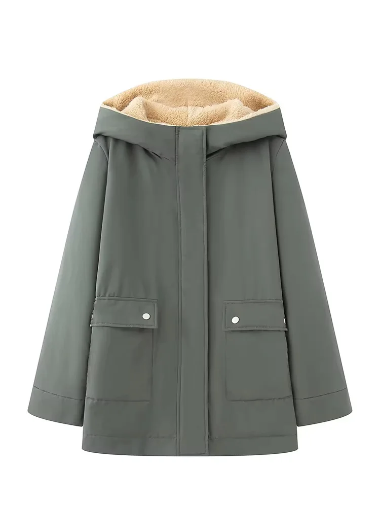 HH 2025 mujeres invierno nueva moda con capucha gruesa 2 colores Parker algodón mujer High Street Casual cálido chaqueta con bolsillo con cremallera