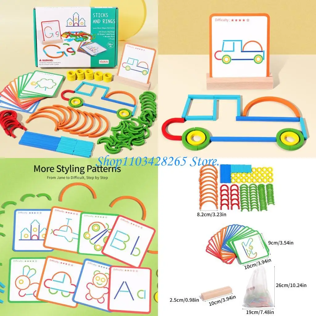 مجموعة مكعبات العصي وحلقات القوس للأطفال الصغار، لعبة ممتعة للتعرف على أشكال الألوان G2TE #1