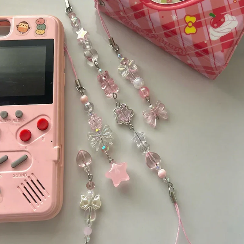 

y2k handemade Cute Pink Beaded Phone Charm - Y2k Aesthetic Keychain, Star Kpop Phone Strap, Binder Accessory, Gift for Her