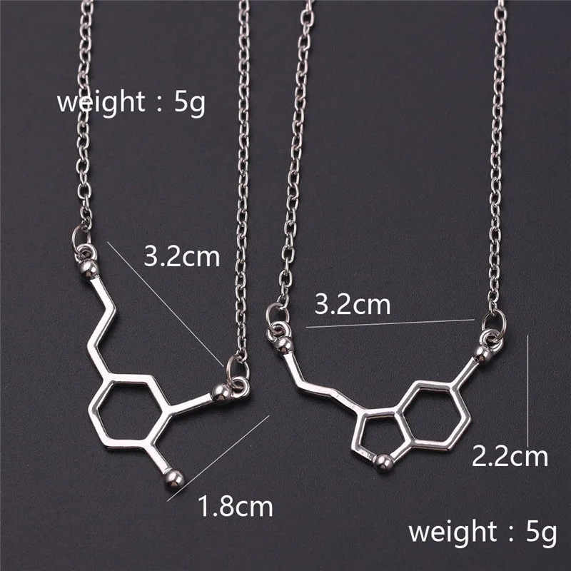 Collier pendentif couleur argent à base de Dopamine, formule chimique, accessoires de bijouterie