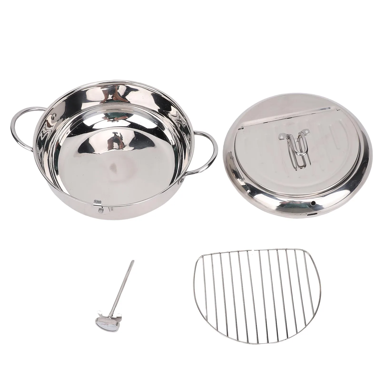 Frituurpan 3,2L dubbel oor 201 roestvrijstalen friteusepot met oliedruppelafdruiprekthermometer voor Tempura