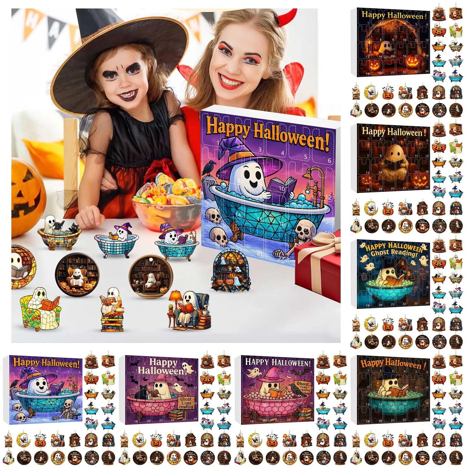 Calendrier de compte à rebours de noël avec tiroirs, 1 ensemble de calendrier d'arrivée nain d'halloween 24 jours, horloge numérique Halloween, minuterie grande