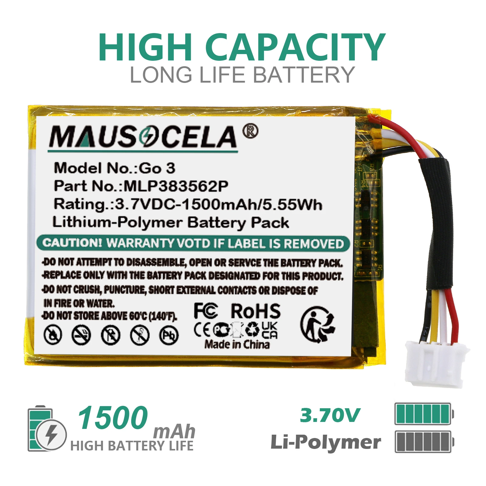 

1500mAh Speaker Battery For JBL:Go 3,324054,GSP383562,MLP383562P,+Toolkit,--Li-Polymer--3.70V--1500mAh/5.55Wh