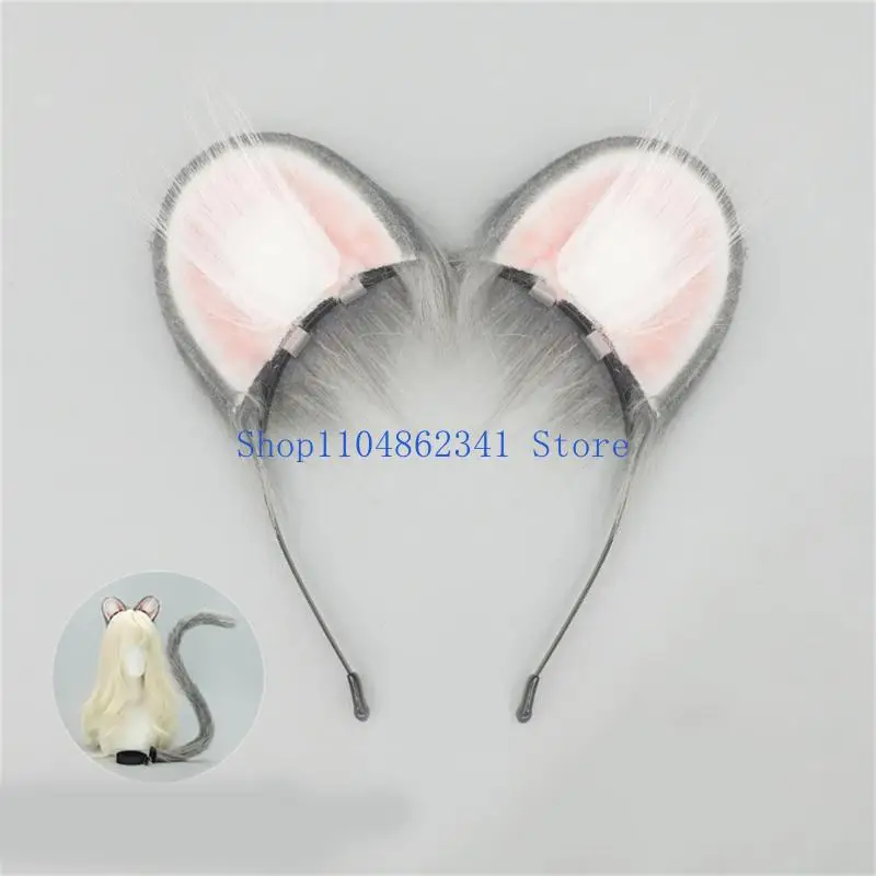 5ASD الماوس آذان وذيل مجموعة فروي القطط أذن أذن مع الذئب الثعالب ذيل هالوين الحيوانات الأزياء