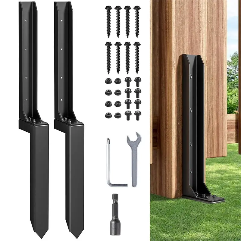 【TODAY-ONLY!】Ground Spike Fence Post Anchor Repair Kit,Heavy Duty Steel Quick Fix For Broken/Leaning Wood Posts(2-Pack)