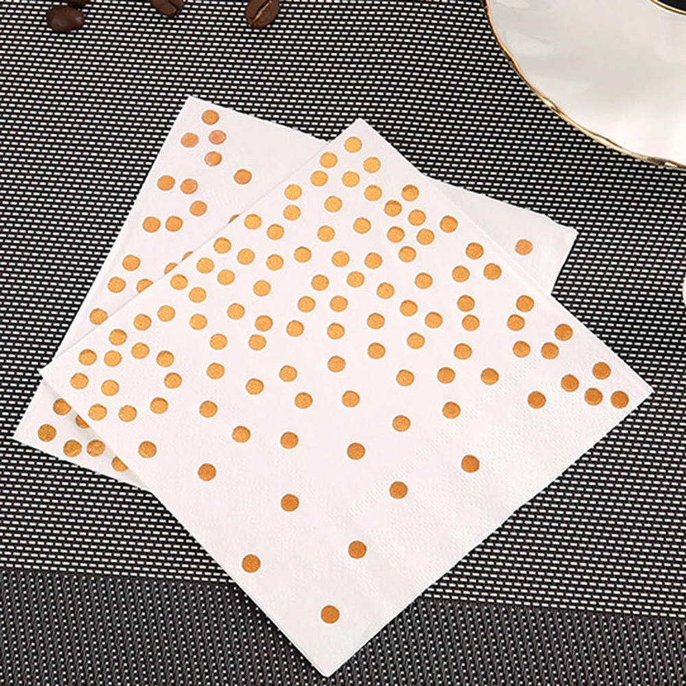 25Pcs Disposable Napkins Table Paper Towels Elegant White Foil Gold Dot Printed Tissue Birthday Party Decor Wedding Napkin