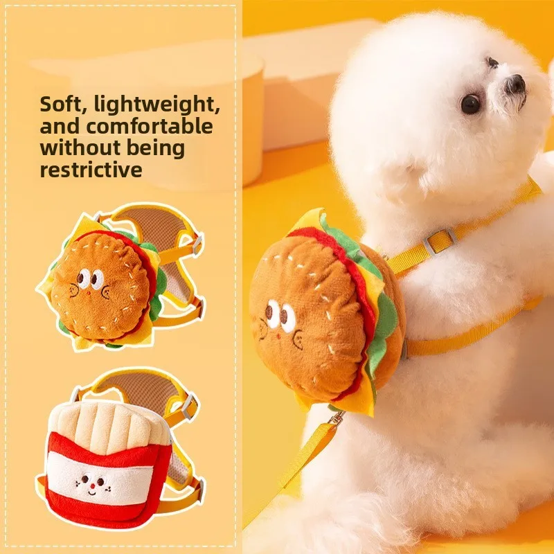 

2026 New Cute Pet Harness Leash Set with Backpack, Hamburger Fries Design for Small Dogs Cats
