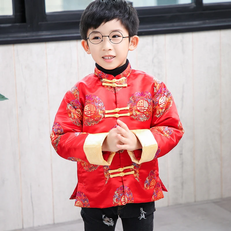 

Children Tang Suit Clothes Hanfu Coat Birthday Gift Kids Long Sleeve Dragon Print Tradition Jacket Boys Chinese New Year Costume