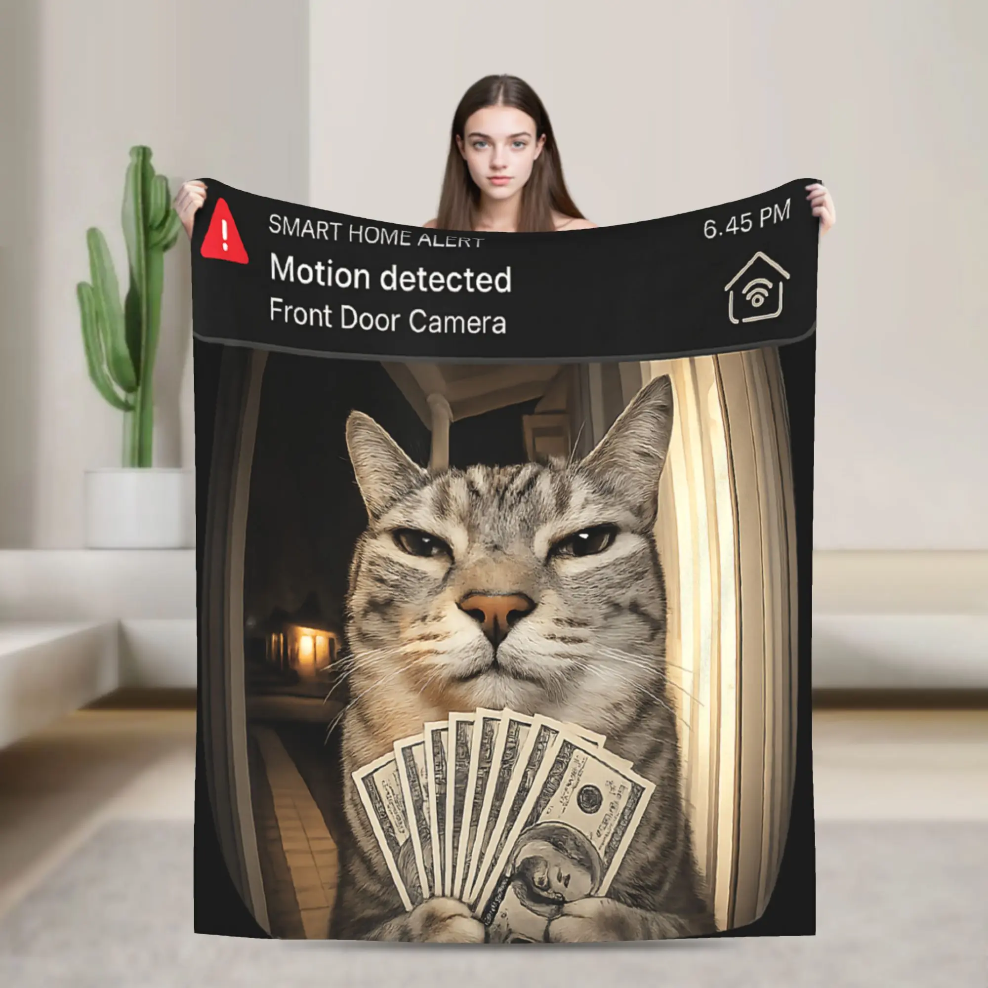 There is Motion at Your Front Door Cat Meme Soft Blanket Plush Bedding Throws Fluffy Couch Chair Flannel Bedspread Bed Cover