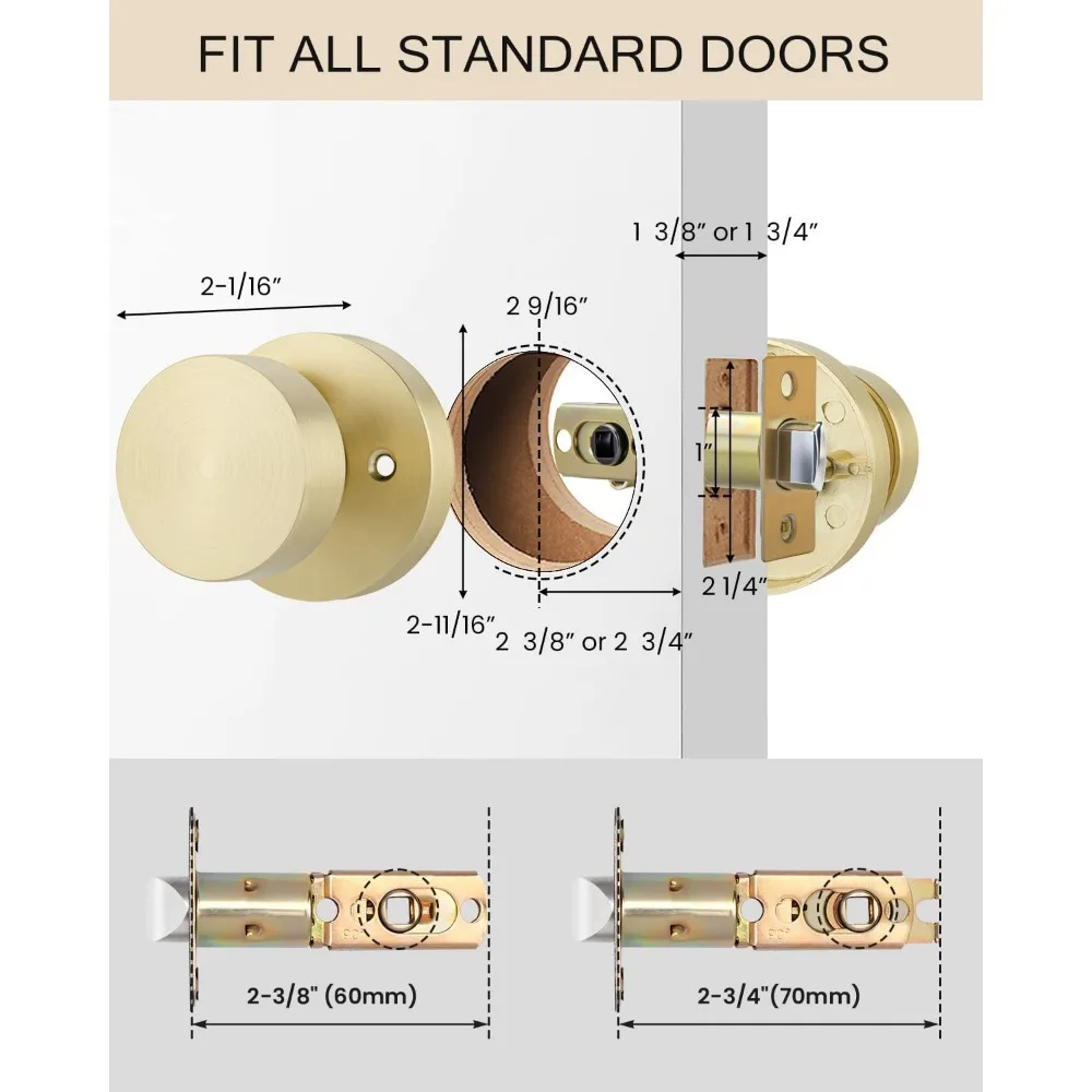 مقابض أبواب داخلية ذهبية مصقولة - مقابض مرور شديدة التحمل للممر والخزانة، سبائك الزنك، غير قابلة للقفل