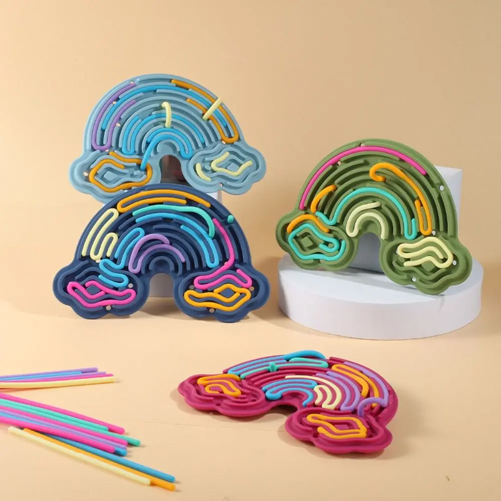 

New Silicone Sensory Activity Board 12 Strings Stress Relief Fidget Toy Double-Sided Calming Rainbow Sensory Toys Kids Adults