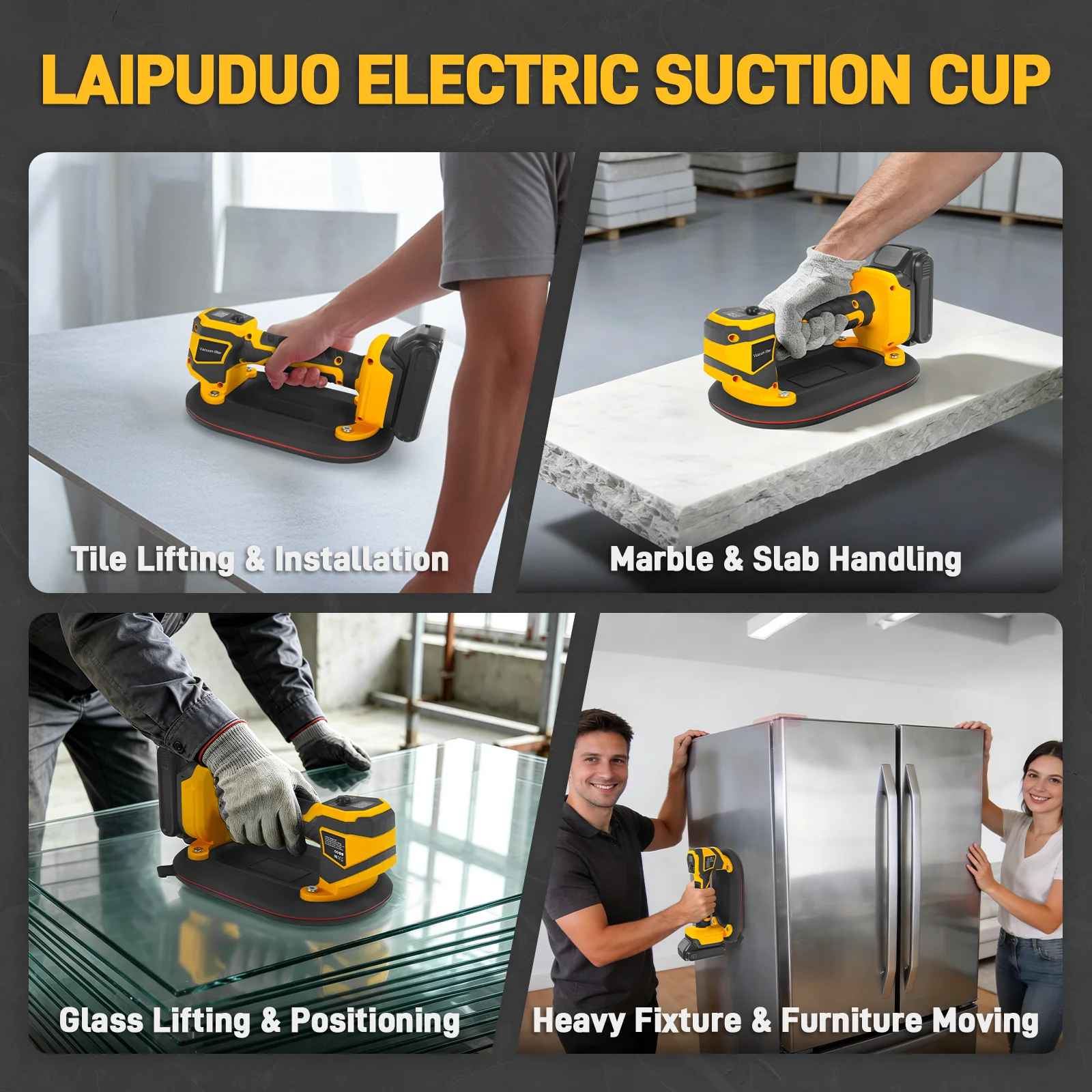 Electric Vacuum Suction Cup Lifter 250KG Load Wood Drywall Granite Glass Tile Heavy Lifting Tool for Dewalt 20V Battery Pin view 6