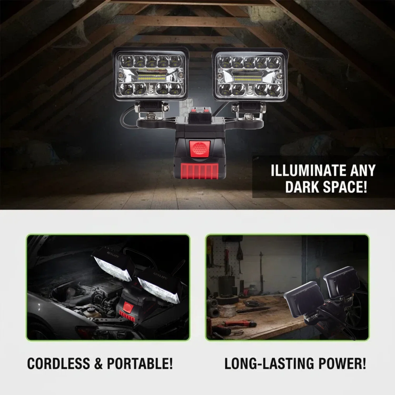 LED Work Light for Bosch 18V Li-ion Battery Used for Outdoor Camping, Fishing Equipment Maintenance Lighting Fixtures