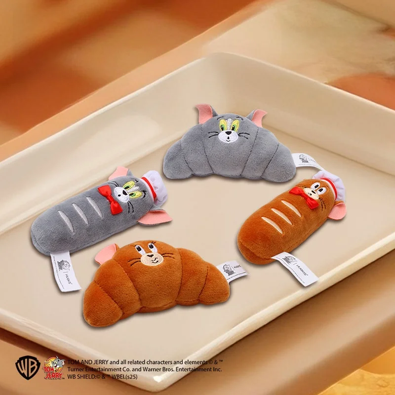 Lindo peluche de ratón y gato, llavero de pareja con forma de cuerno de pan, juguete suave de la serie de dibujos animados, e...