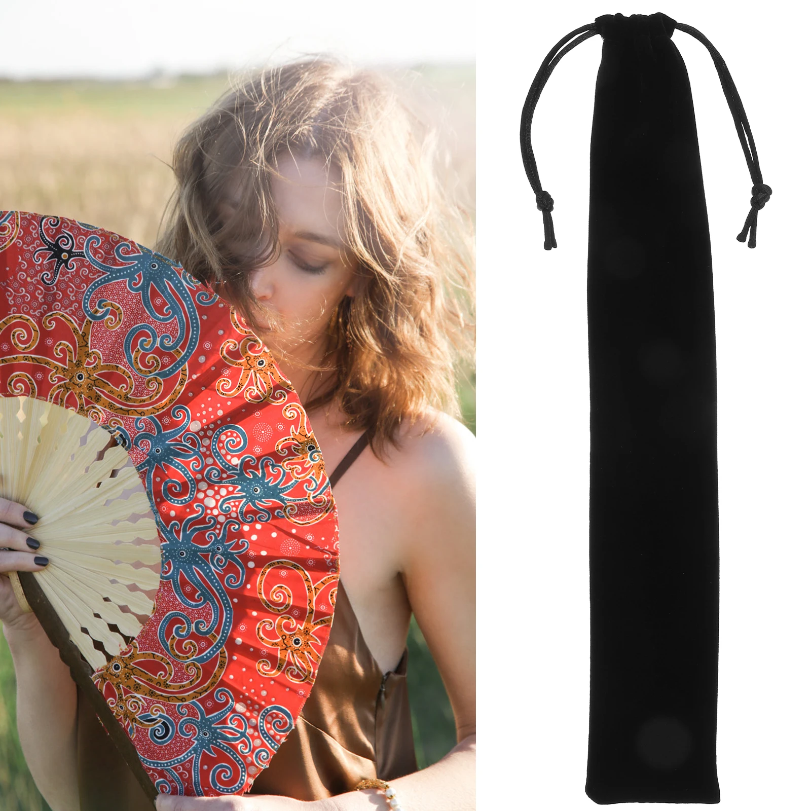 

4pcs Folding Storage Bag Durable Cloth Pouch Lightweight Hand Fan Case for Chinese Wood Paper Fan Portable Drawstring Bag Black