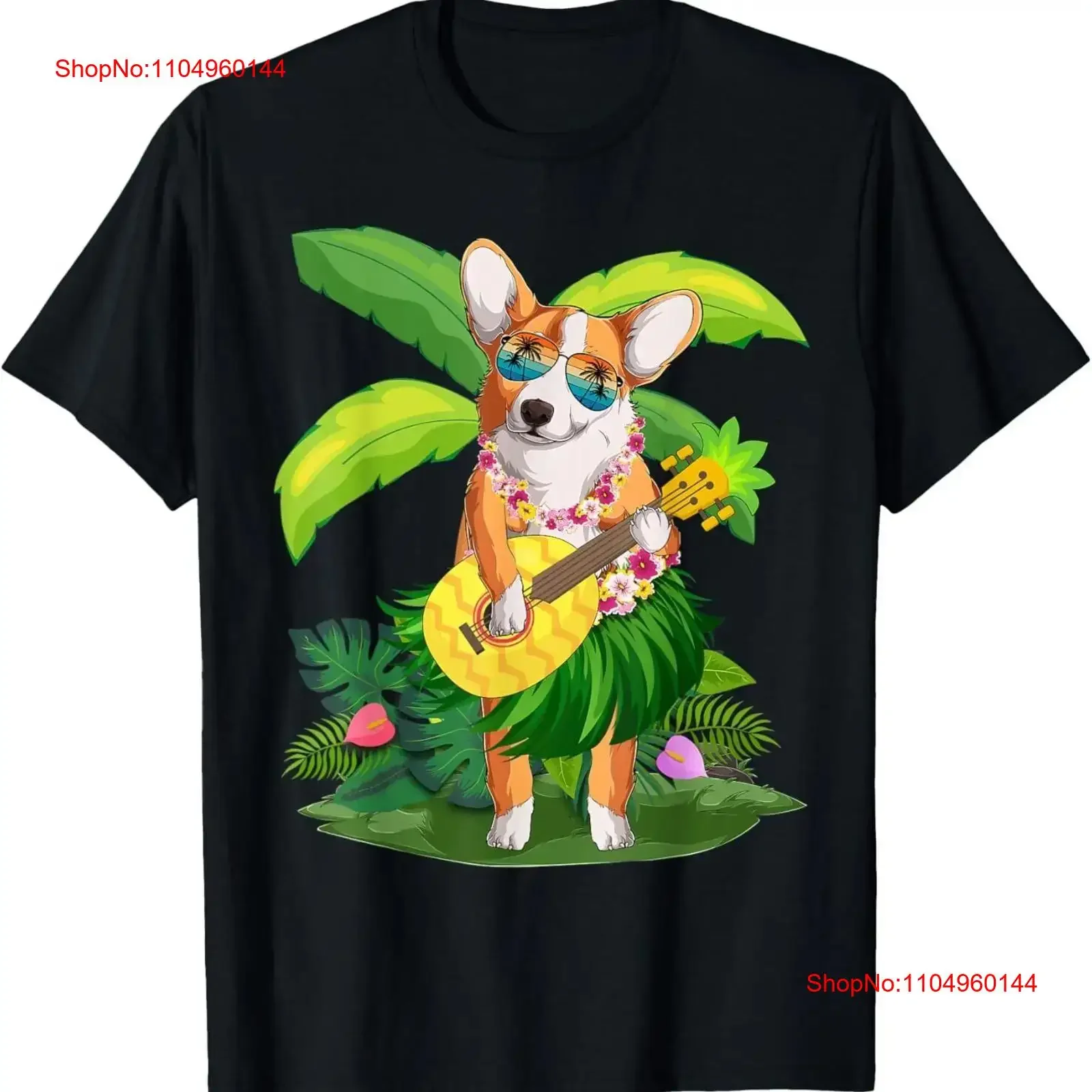 

Hawaiian Corgi Dog Pineapple Ukulele Summer Vacation T Shirt vintage Washed Unisex designer clothes streetwear Versatile