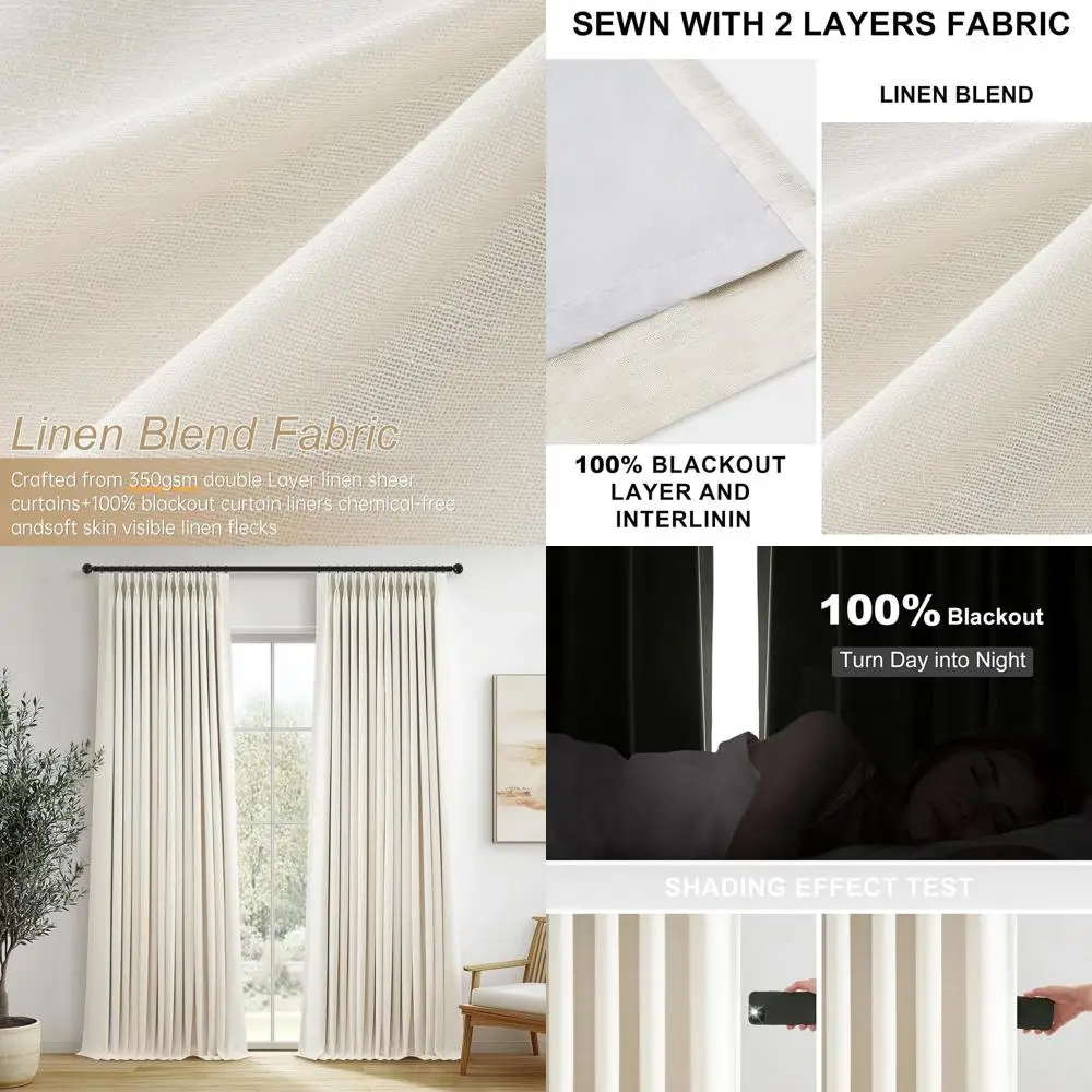 

Кремовые плиссированные шторы цвета слоновой кости с термоизоляцией длиной 8 футов и крючками, длинные плотные шторы 96 градусов, комплект из 2 панелей