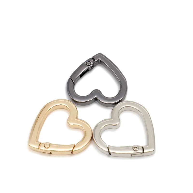 

5Pcs/lot Metal Heart Shape Spring Clasps 25mm Openable Round Carabiner Keychain Bag Clips Hook Dog Chain Buckles Connector