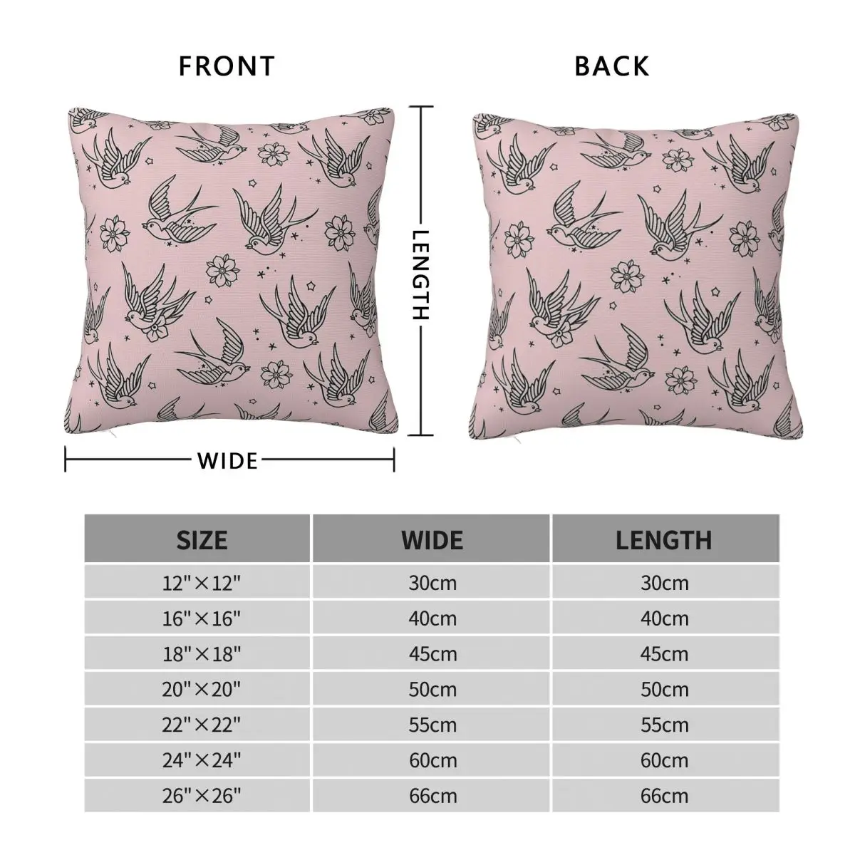 Sparrows Flowers Rose Quartz Square Pillowcase Polyester Linen Velvet Printed Zip Decor Throw Pillow Case Home Cushion Case