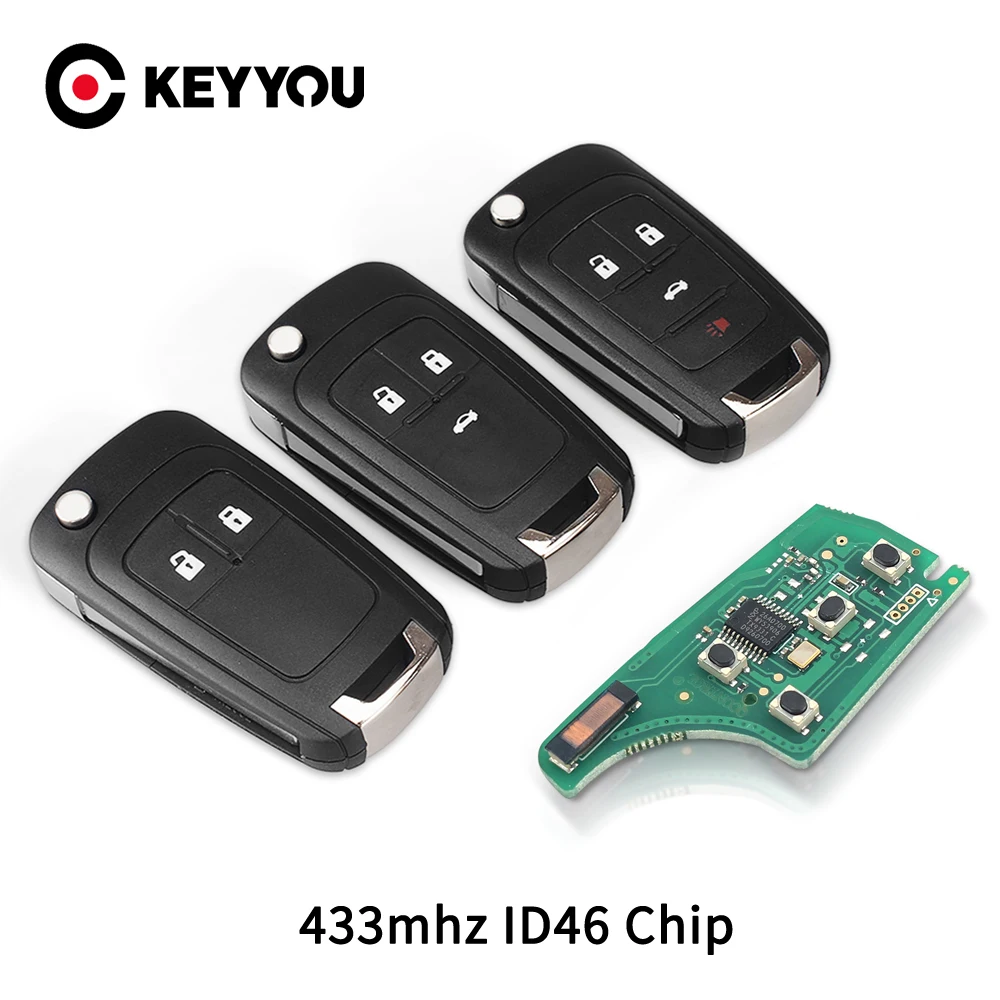 

KEYYOU Car Transponder ID46 Chip 433MHz Fob 2/3/4 Buttons Flip Remote Key For Chevrolet Cruze Malibu Aveo Spark Sail Uncut Blade