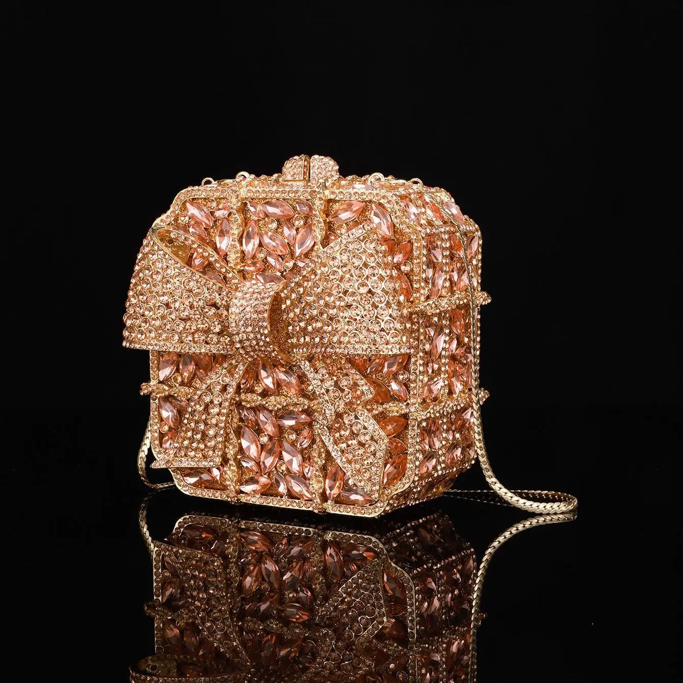 Metallic Evening Clutch Bag with Diamond Embeddings Party Women's Bag Handbag Style Alloy Material Square Shape Single Strap