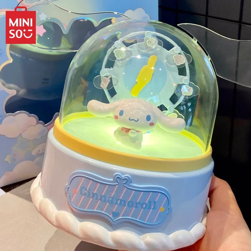 MINISO Sanrio Series Wishing Lamp Music Box Kawaii Cinnamoroll Kuromi Desktop Lamp Ornaments Children's Toys Christmas Gifts