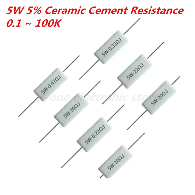 10/szt 5W ceramiczne Cement odporność na 5% 0.1 ~ 100K 0.1R 0.5R 1R 10R 100R 0.2 0.33 0.47 0.51 1 2 5 8 10 18 20 25 30 100 1K 10Kohm