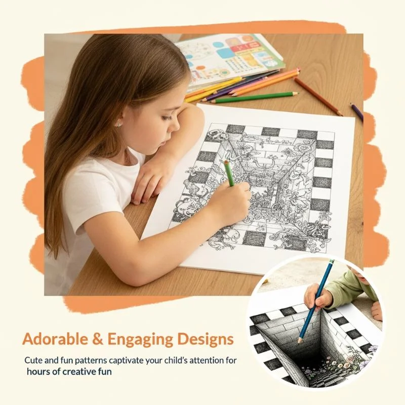 Magic 3D Optical Illusion Kids 3D Visual Trick Sketch Practice Copybook Children Art Hand‑Drawing Training Workbook Creative