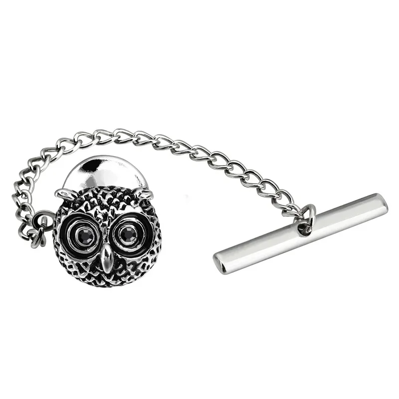 HawsonOwl Tie Tack Men's Punk Style Tie Pin with Chain Fashion Animal Tie Accessory for Formal Shirts Rock Party Accessories