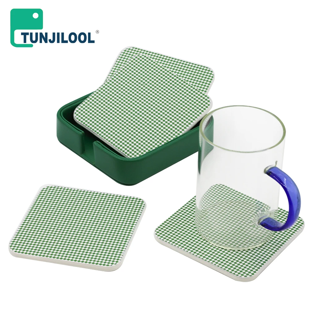 

TUNJILOOL 1/2/3/4 Pcs Square leather Coasters Set Non Slip Drink Cup Mat Coffee Tea Hot Drink Mug Placemat Kitchen Accessories