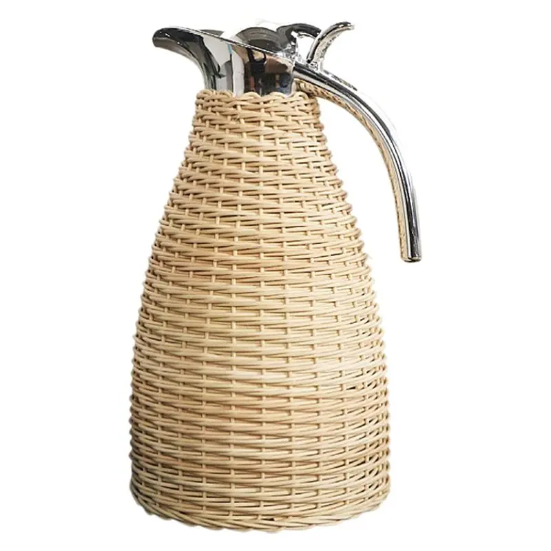 

ABKS-Kitchen Hot Water Tool 2L Bamboo Woven Handmade Kettle Stainless Steel Liner Decorative Traditional