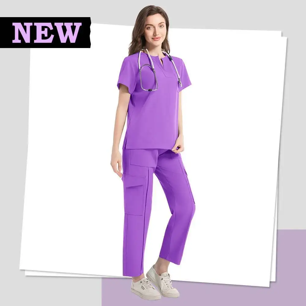 

Medical Scrubs Uniform Women Nurse Scrub Set Unisex Pocket Tops Pants 2 Piece Surgical Suits Operating Room Nursing Work Clothes