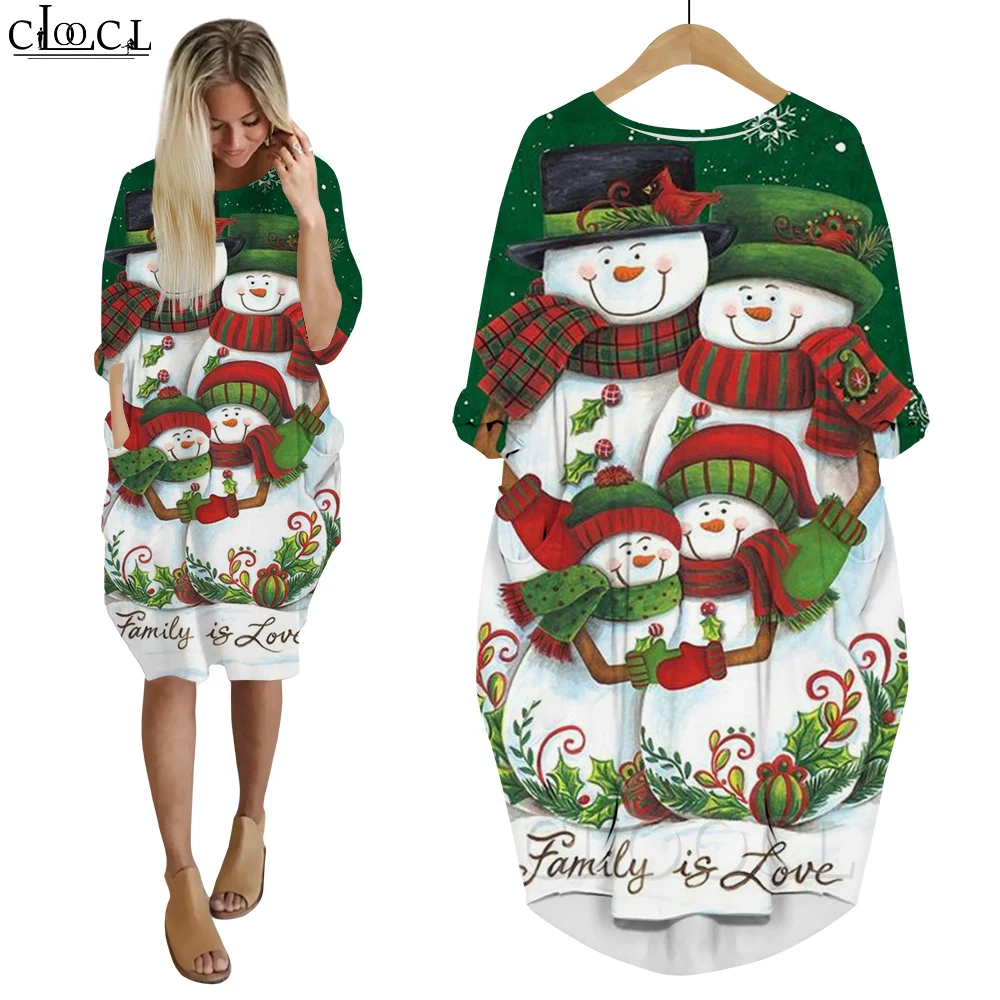 

CLOOCL Long Sleeve Dresses Family Is Love The Snowman Loves Each Other 3D Printing Merry Christmas Lovely Snowman Dresses