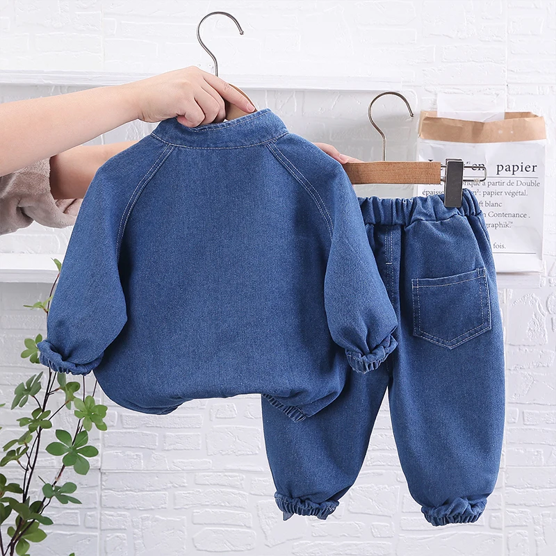 2023 Spring Autumn Children Clothes Boys Suit Denim Pullover Tops + Jeans Pants 2Pcs/Set Infant Casual Outfits Kids Sportswear