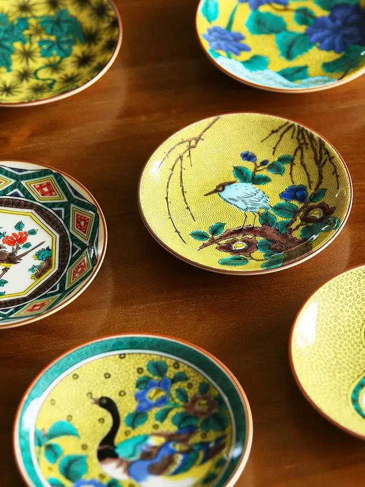 Authentic Imported Ware, Ancient Kutani Style Ceramic Tea Snack Plate, Small Dish, Japanese Food Utensils